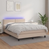 Cama box spring colchón LED cuero sintético capuchino 140x190cm