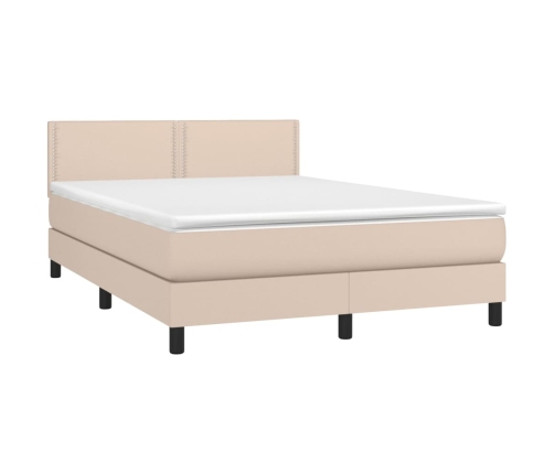 Cama box spring colchón LED cuero sintético capuchino 140x200cm
