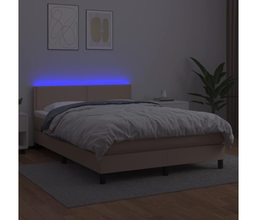Cama box spring colchón LED cuero sintético capuchino 140x200cm
