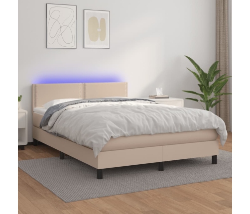Cama box spring colchón LED cuero sintético capuchino 140x200cm