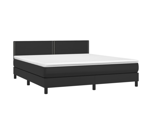 Cama box spring colchón y LED cuero sintético negro 160x200 cm