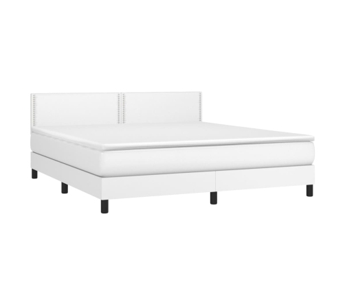 Cama box spring colchón y LED cuero sintético blanco 160x200 cm