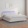 Cama box spring colchón y LED cuero sintético blanco 160x200 cm