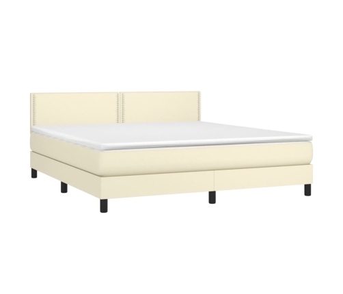 Cama box spring colchón y LED cuero sintético crema 160x200 cm