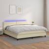 Cama box spring colchón y LED cuero sintético crema 160x200 cm