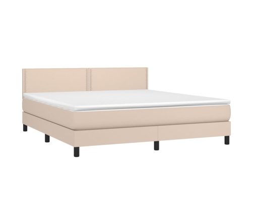 Cama box spring colchón LED cuero sintético capuchino 160x200cm