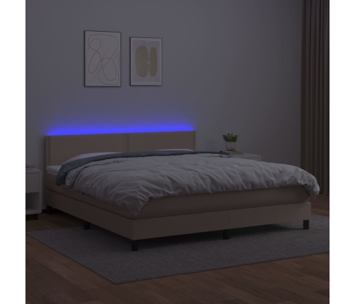 Cama box spring colchón LED cuero sintético capuchino 160x200cm