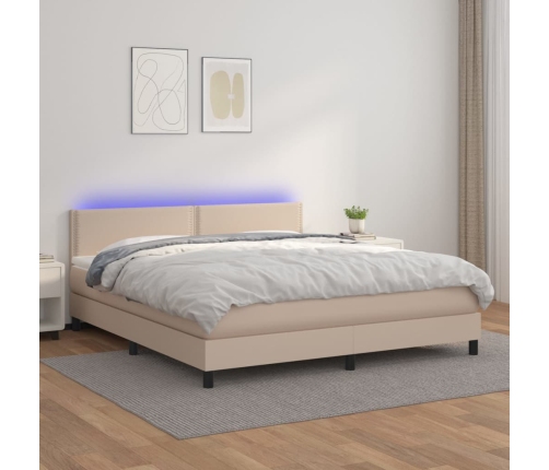 Cama box spring colchón LED cuero sintético capuchino 160x200cm