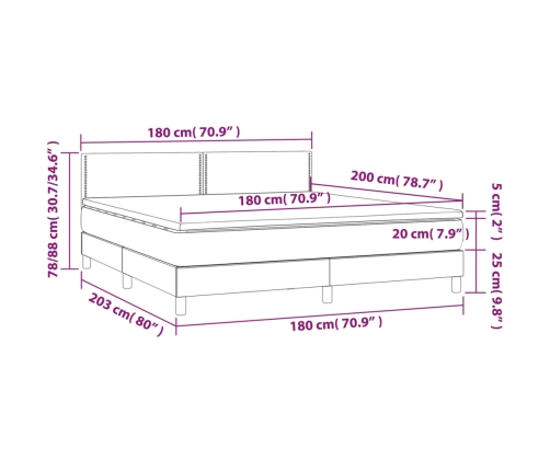 Cama box spring colchón y LED cuero sintético blanco 180x200 cm