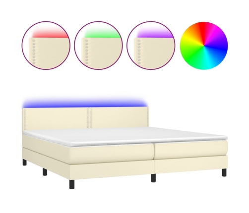 vidaXL Cama box spring colchón y LED cuero sintético crema 200x200 cm