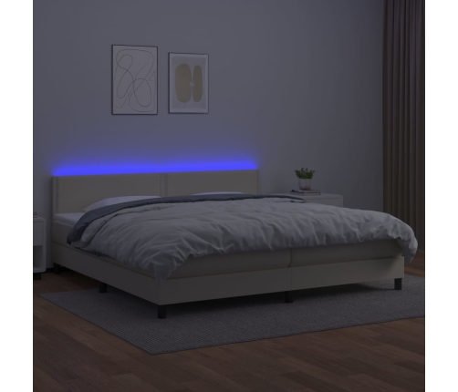 vidaXL Cama box spring colchón y LED cuero sintético crema 200x200 cm