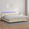 Cama box spring colchón y LED cuero sintético crema 200x200 cm