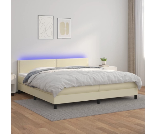 vidaXL Cama box spring colchón y LED cuero sintético crema 200x200 cm