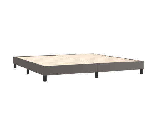 Cama box spring colchón y LED cuero sintético gris 200x200 cm