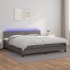 Cama box spring colchón y LED cuero sintético gris 200x200 cm