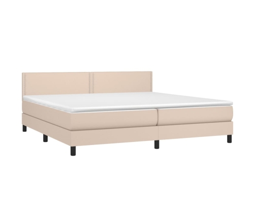 Cama box spring colchón LED cuero sintético capuchino 200x200cm