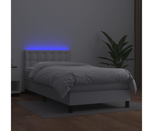 Cama box spring y colchón LED cuero sintético blanco 80x200 cm