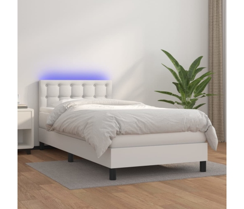 Cama box spring y colchón LED cuero sintético blanco 80x200 cm