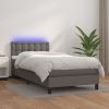 Cama box spring y colchón LED cuero sintético gris 80x200 cm