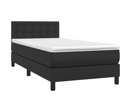 Cama box spring y colchón LED cuero sintético negro 90x190 cm