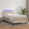 Cama box spring colchón LED cuero sintético capuchino 90x190 cm