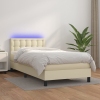 Cama box spring y colchón LED cuero sintético crema 90x200 cm