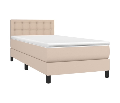 Cama box spring colchón LED cuero sintético capuchino 90x200 cm