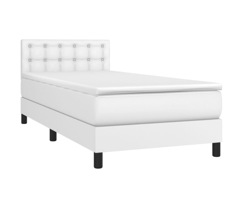 Cama box spring colchón y LED cuero sintético blanco 100x200 cm