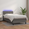 Cama box spring colchón y LED cuero sintético gris 100x200 cm