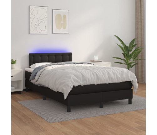 Cama box spring colchón y LED cuero sintético negro 120x200 cm