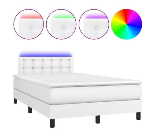 vidaXL Cama box spring colchón y LED cuero sintético blanco 120x200 cm