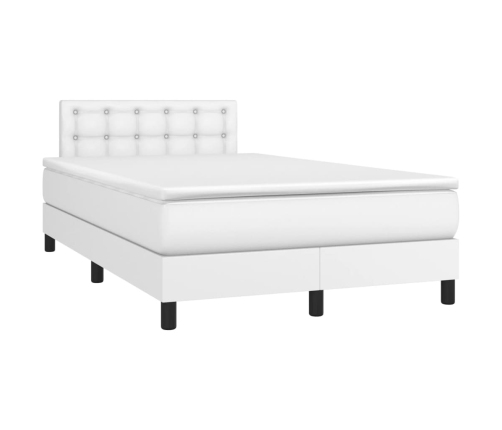 vidaXL Cama box spring colchón y LED cuero sintético blanco 120x200 cm