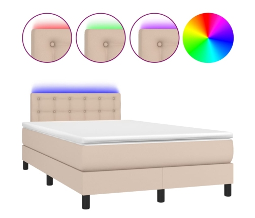 Cama box spring colchón LED cuero sintético capuchino 120x200cm