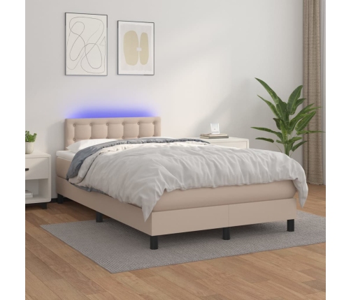 Cama box spring colchón LED cuero sintético capuchino 120x200cm