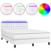 Cama box spring colchón y LED cuero sintético blanco 140x190 cm