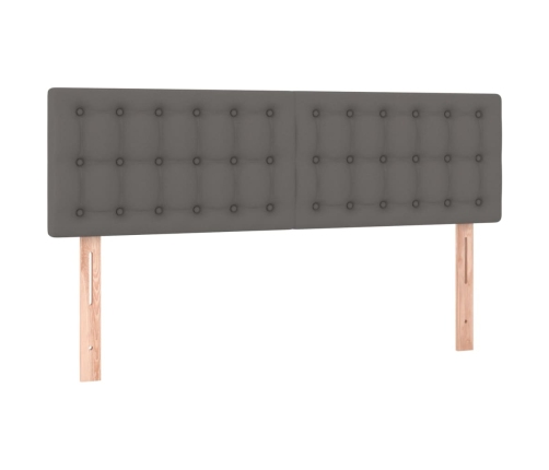 Cama box spring colchón y LED cuero sintético gris 140x190 cm