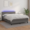 Cama box spring colchón y LED cuero sintético gris 140x190 cm