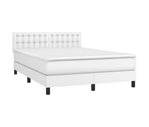 Cama box spring colchón y LED cuero sintético blanco 140x200 cm