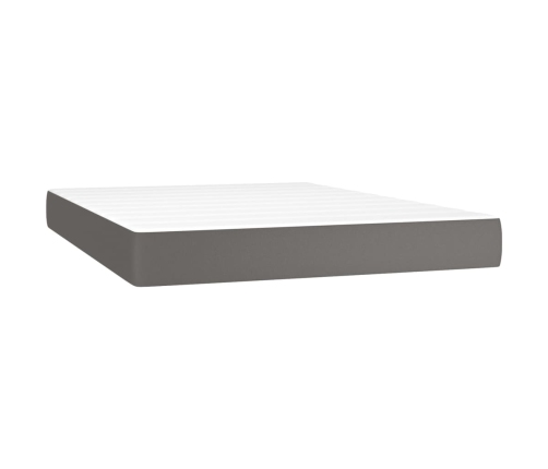 Cama box spring colchón y LED cuero sintético gris 140x200 cm