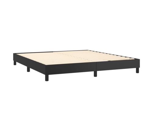 Cama box spring colchón y LED cuero sintético negro 160x200 cm