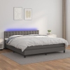 Cama box spring colchón y LED cuero sintético gris 160x200 cm