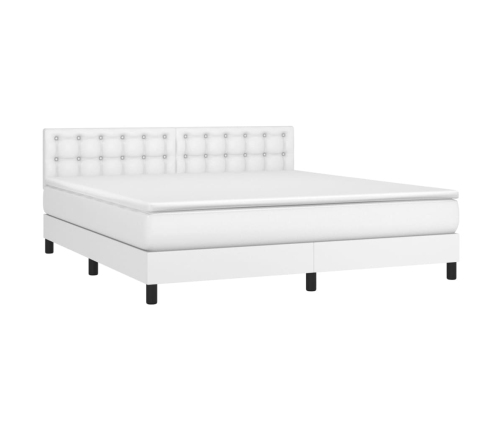 Cama box spring colchón y LED cuero sintético blanco 180x200 cm