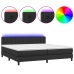 Cama box spring colchón y LED cuero sintético negro 200x200 cm