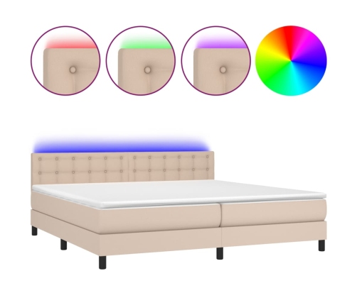 Cama box spring colchón LED cuero sintético capuchino 200x200cm