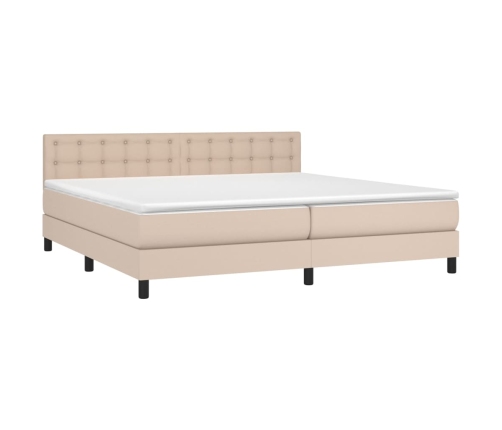 Cama box spring colchón LED cuero sintético capuchino 200x200cm