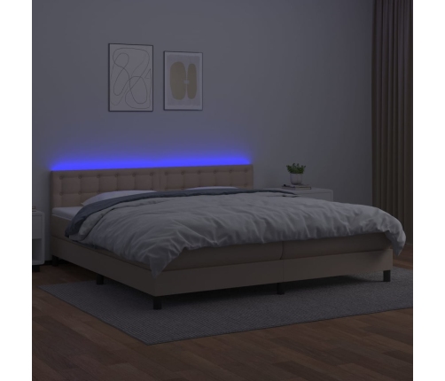 Cama box spring colchón LED cuero sintético capuchino 200x200cm