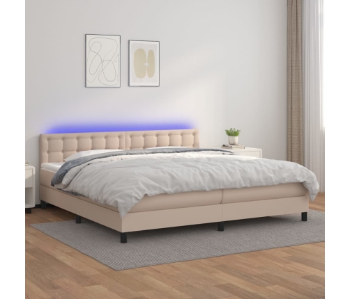 Cama box spring colchón LED cuero sintético capuchino 200x200cm