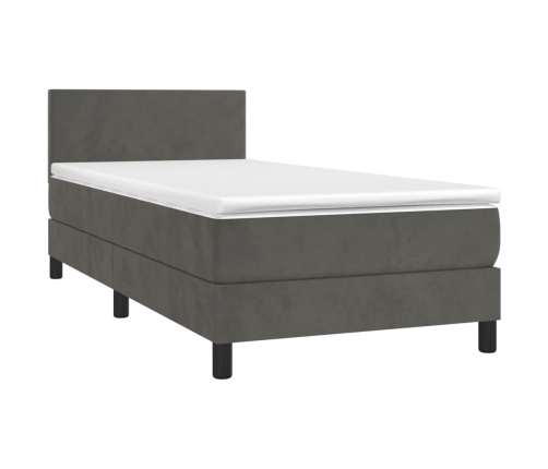 Cama box spring colchón y LED terciopelo gris oscuro 80x200 cm