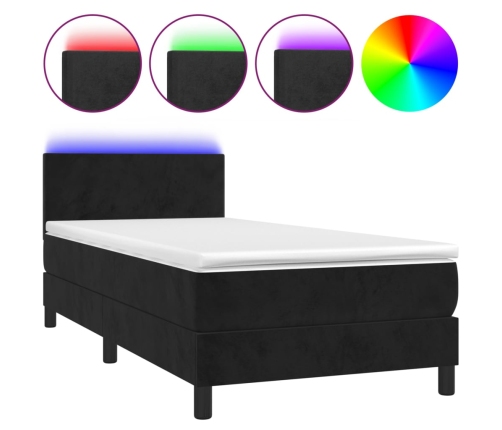 Cama box spring colchón y LED terciopelo negro 80x200 cm