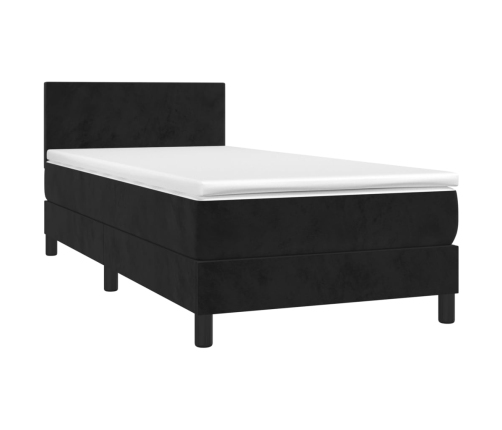 Cama box spring colchón y LED terciopelo negro 80x200 cm